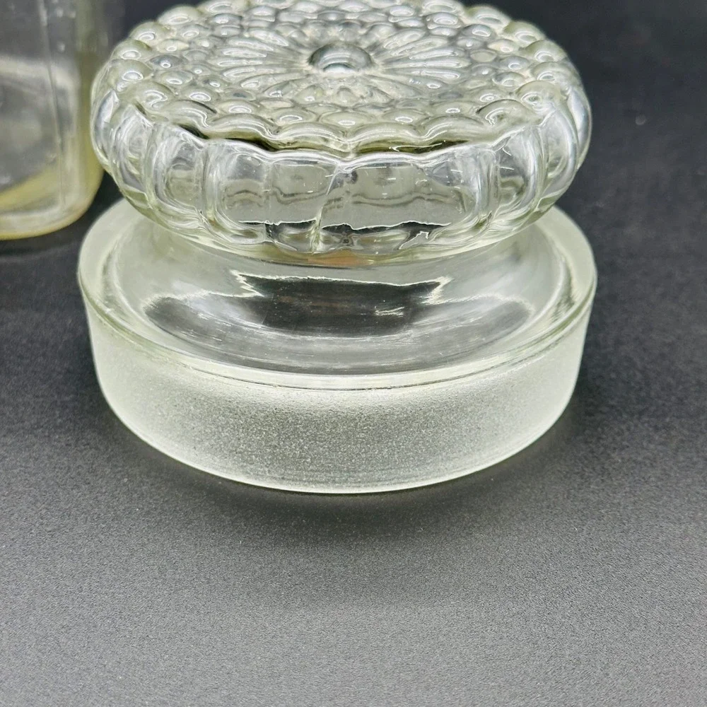 Vintage Clear Glass Square Apothecary Jar with Bubble Texture Lid‎